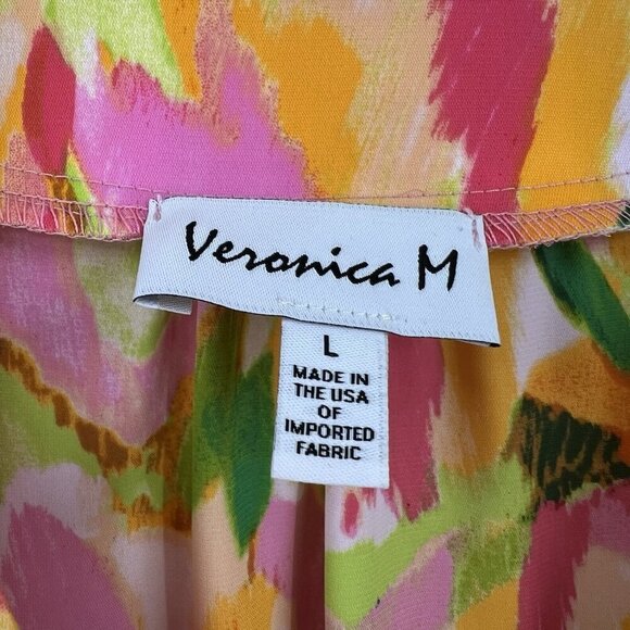 Veronic M V-Neck Multicolor Politan Spring Blouse Size Large Flowy Preppy - Picture 4 of 7